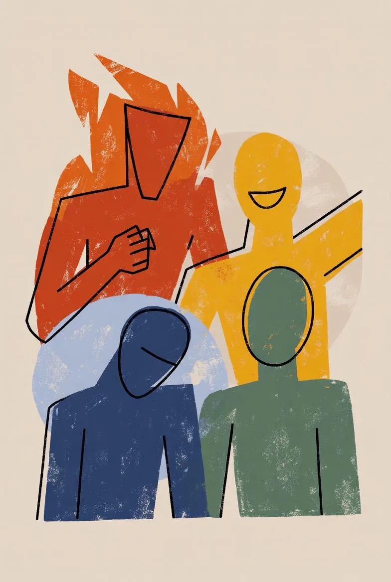 Illustration de quatre silhouettes colorées, tempéraments