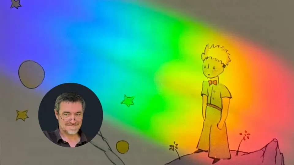 Dessin du Petit Prince dans un faisceau arc-en-ciel
