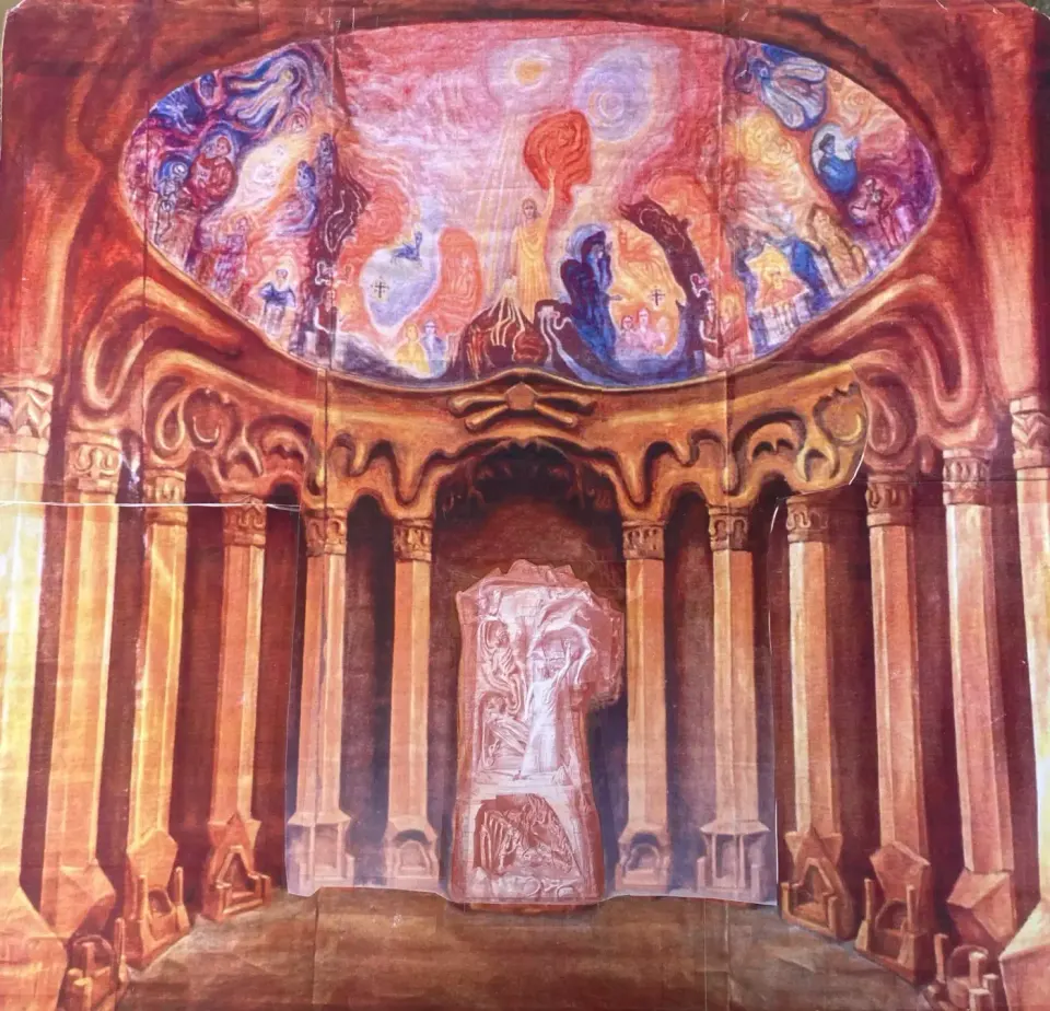 Peinture de l'intérieur du premier Goetheanum, coupole peinte