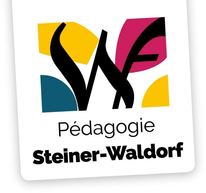 Logo Pédagogie Steiner-Waldorf, formes colorées et lettres noires