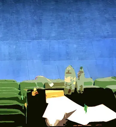 Image stylisée d'une salle de théâtre aux fauteuils verts