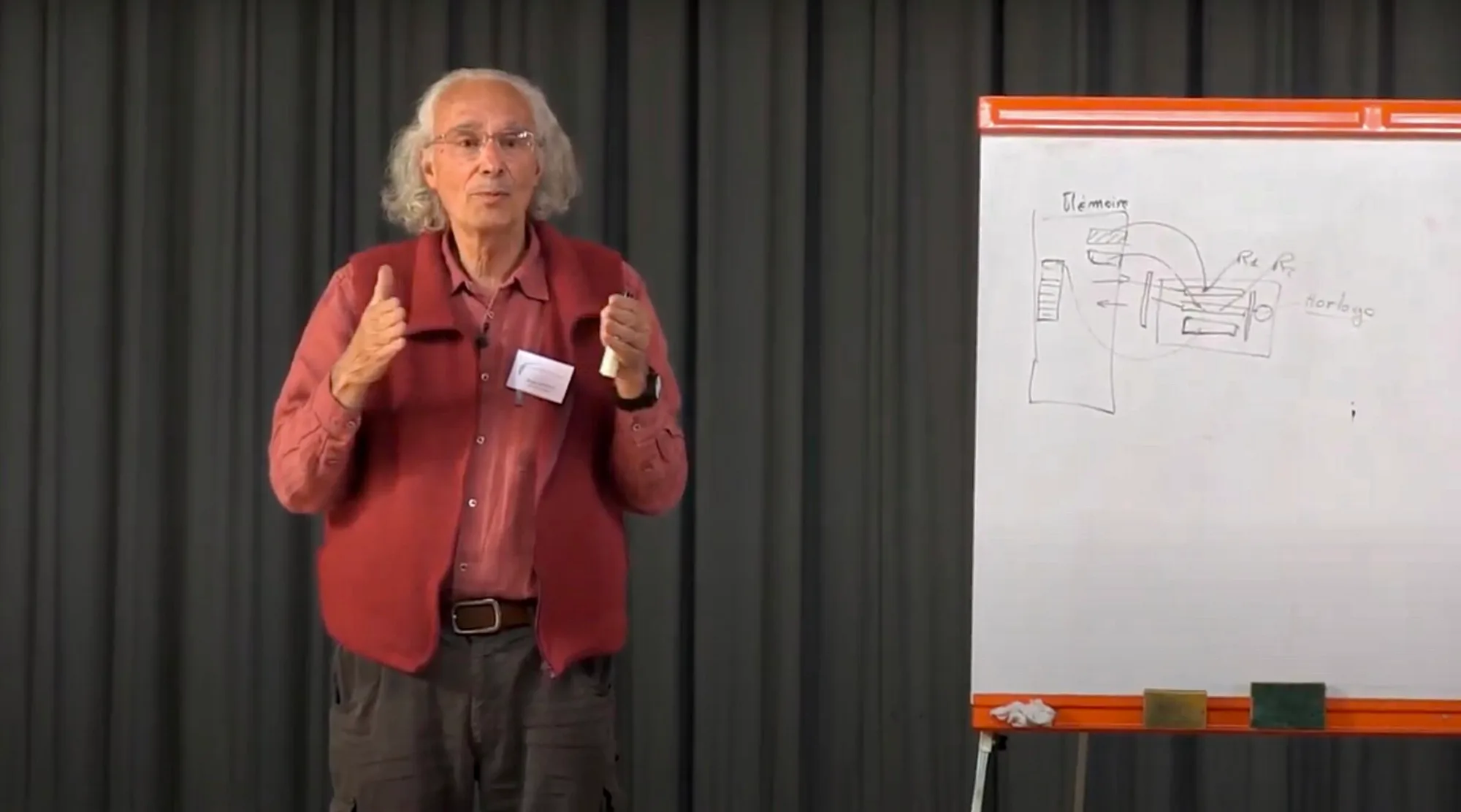 Conférencier devant un paperboard avec schéma