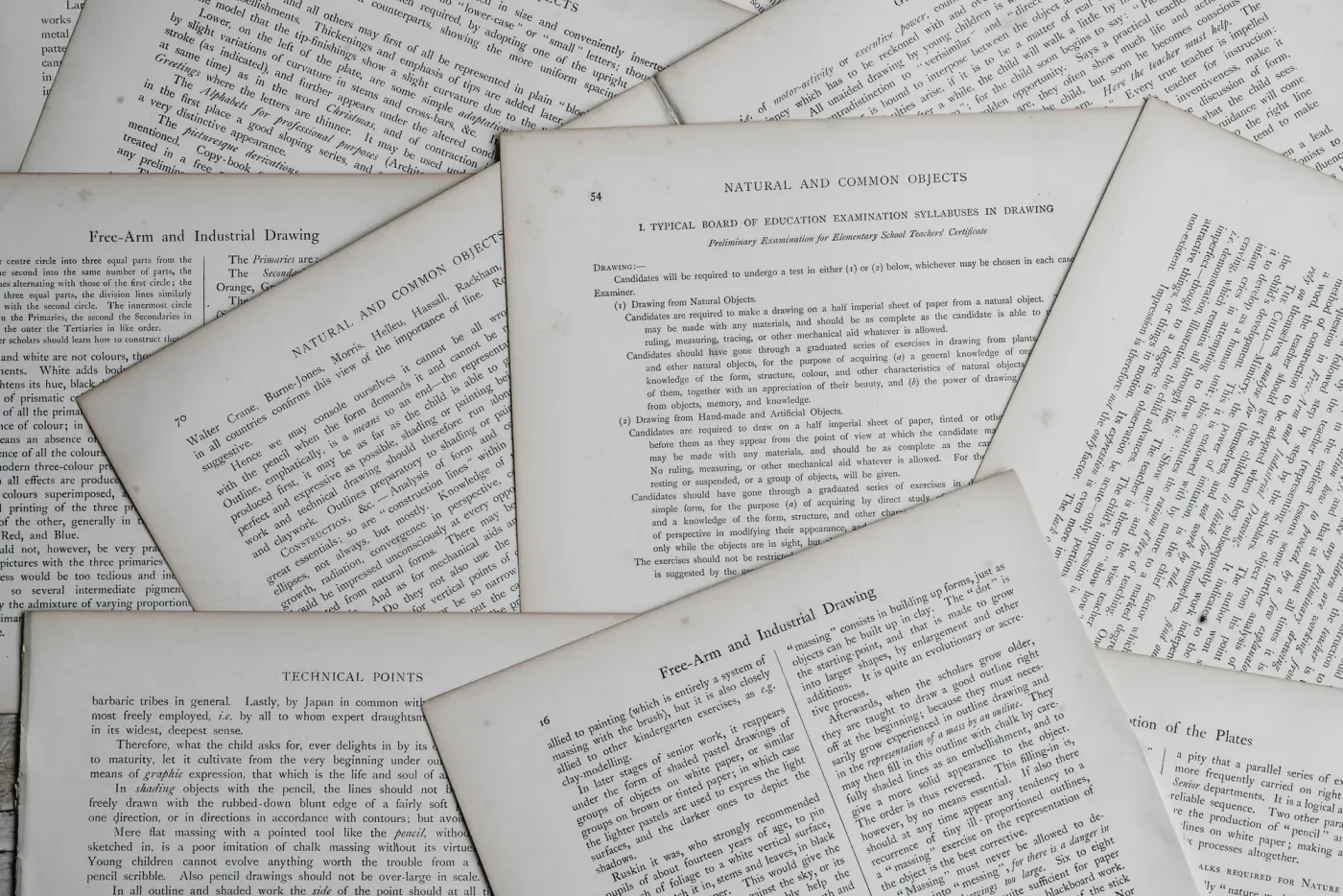 Pages de livre anciennes étalées en désordre