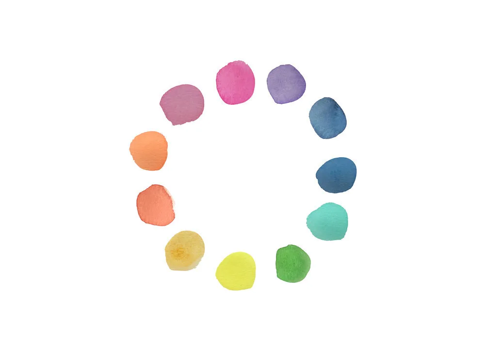 Cercle chromatique de taches d'aquarelle colorées