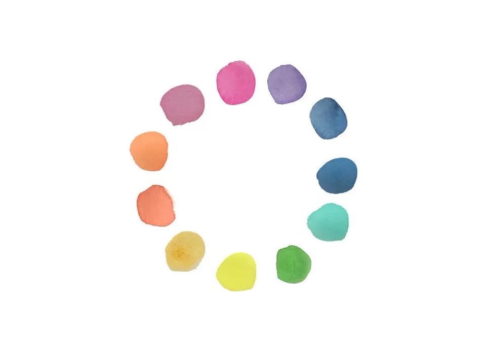 Cercle chromatique de taches d'aquarelle colorées