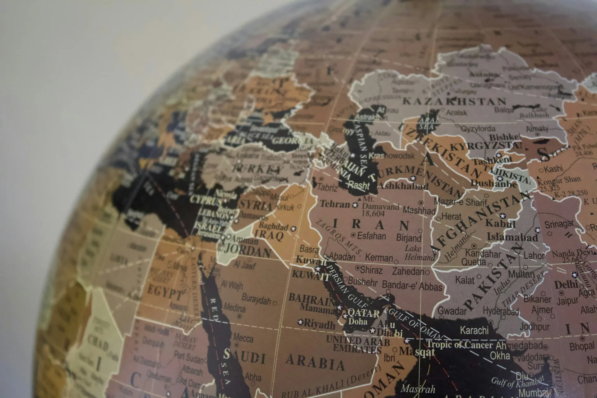 Gros plan d'un globe terrestre, Moyen-Orient